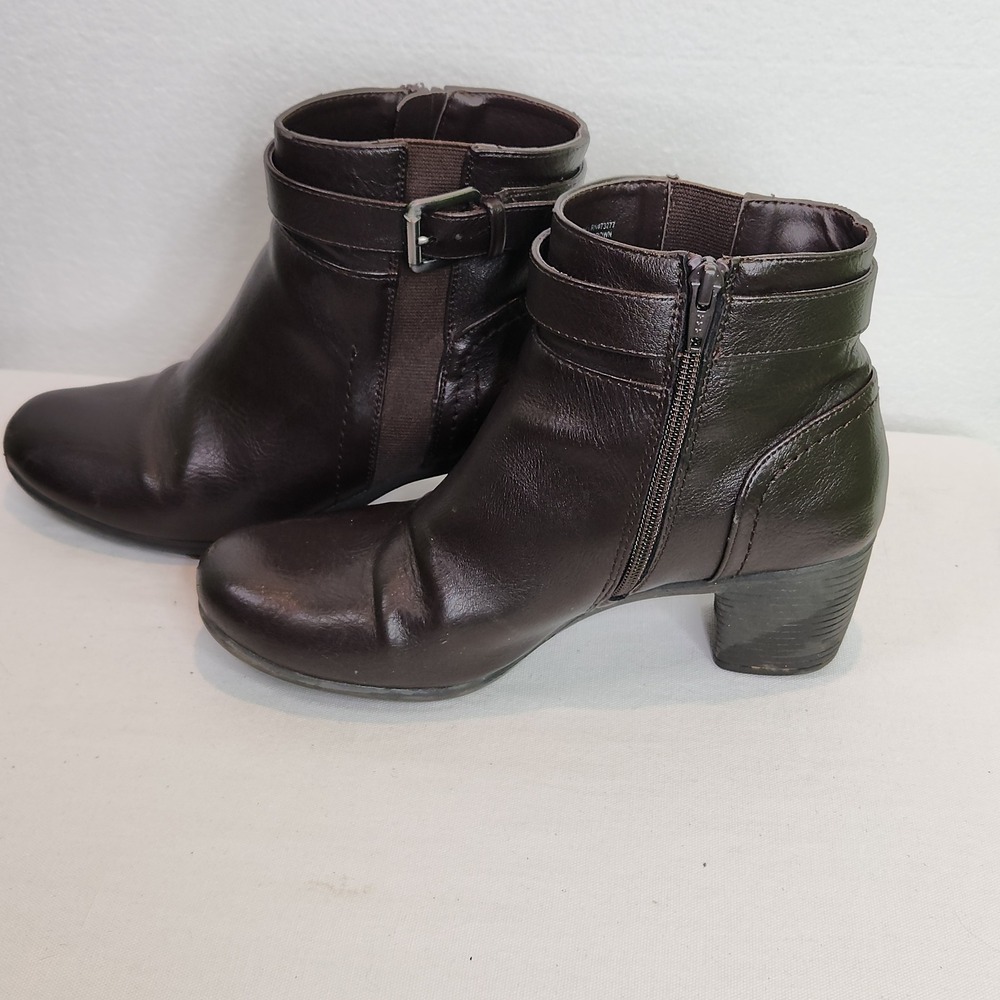 Croft & Barrow‎ Baron Ankle Boots Black Faux Leather Buckle Zip Booties Womens 8